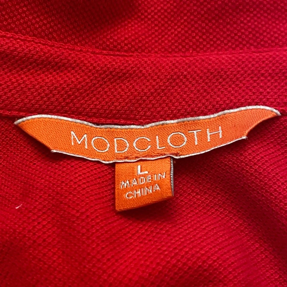ModCloth | Red Collared Keyhole Short Sleeve Top - Picture 5 of 7